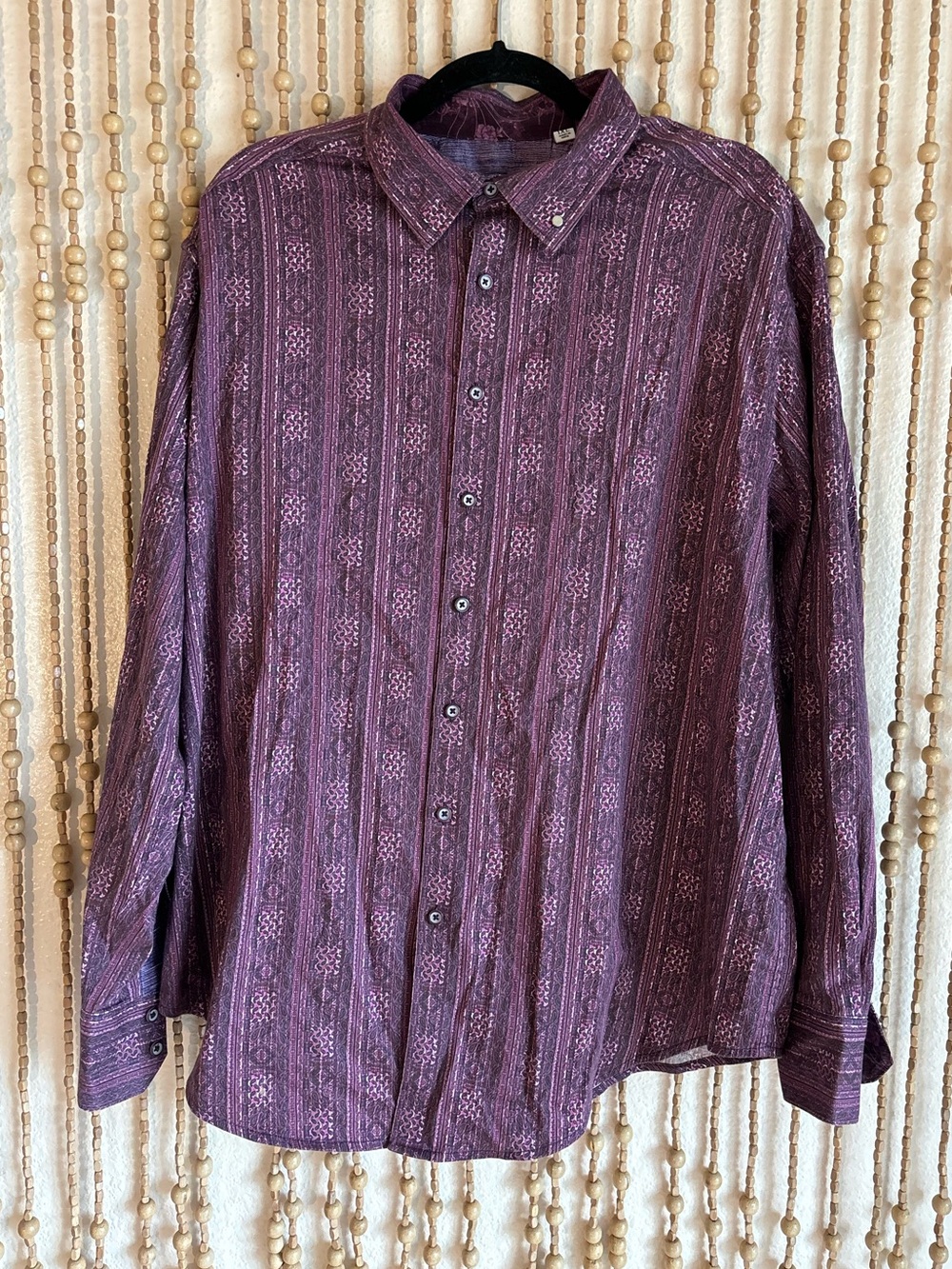Robert Graham Boho Indie Paisely Floral Patterned Purple Collared Button Down XL